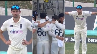Mark Wood; England players during the 1st Test against West Indies in Antigua. (Twitter)