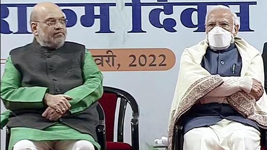 Prime Minister Narendra Modi with Union home minister Amit Shah. (ANI Photo)