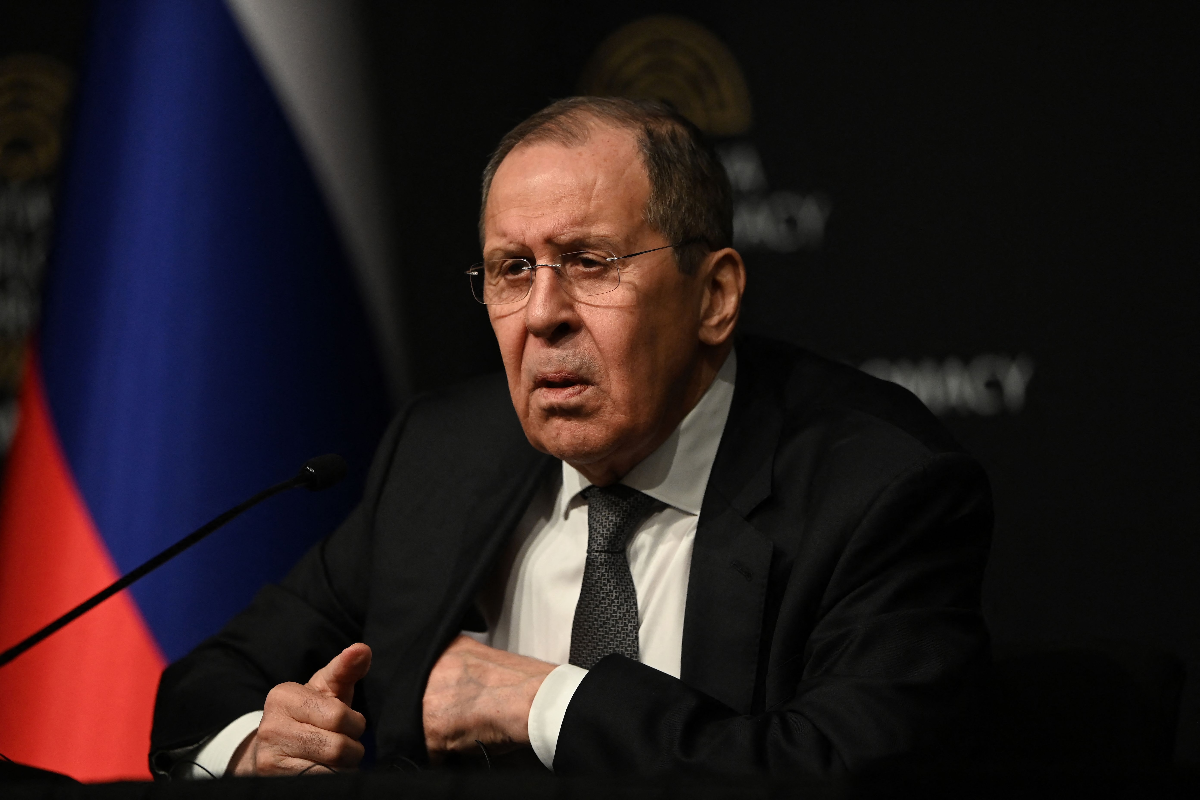 Russian Foreign Minister Sergei Lavrov gives a press conference after meeting Ukraine's Foreign Minister for talks in Antalya, on March 10, 2022 (AFP) Russian Foreign Minister Sergei Lavrov gives a press conference after meeting Ukraine's Foreign Minister for talks in Antalya, on March 10, 2022 (AFP)
