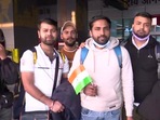 Some Indian students who arrived in Delhi on a special flight from Poland (ANI)