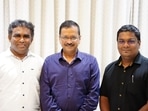 AAP supremo and Delhi chief minister Arvind Kejriwal (centre) meets his party's MLAs from Goa on Friday, March 11, 2022. (Arvind Kejriwal/Twitter)