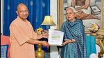 Uttar Pradesh chief minister Yogi Adityanath meets governor Anandiben Patel at Raj Bhavan in Lucknow on Friday. (PTI PHOTO) Uttar Pradesh chief minister Yogi Adityanath meets governor Anandiben Patel at Raj Bhavan in Lucknow on Friday. (PTI PHOTO)