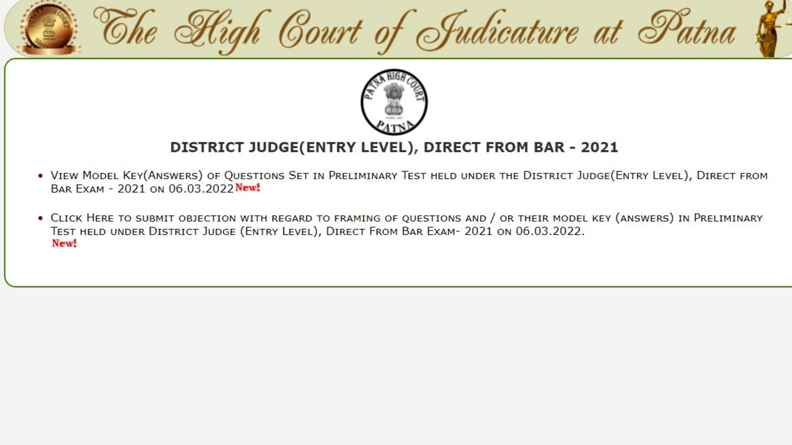 Patna High Court answer key released for District Judge posts, direct link here