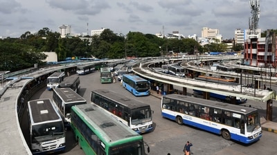 Bengaluru, India - September 30, 2021: BMTC (Bangalore Metropolitan Transport Corporation) Main Bus Stand at Majestic in Bengaluru, Karnataka, India, on Thursday, September 30, 2021. (Photo by Samuel Rajkumar/ Hindustan Times) Bengaluru, India - September 30, 2021: BMTC (Bangalore Metropolitan Transport Corporation) Main Bus Stand at Majestic in Bengaluru, Karnataka, India, on Thursday, September 30, 2021. (Photo by Samuel Rajkumar/ Hindustan Times)