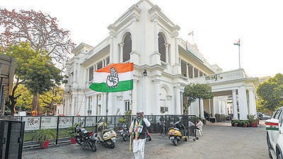 Lucknow: A deserted UP Congress office, during the counting day of Assembly polls, in Lucknow, Thursday, March 10, 2022. (PTI Photo/Nand Kumar) .(PTI03_10_2022_000233B) (PTI) Lucknow: A deserted UP Congress office, during the counting day of Assembly polls, in Lucknow, Thursday, March 10, 2022. (PTI Photo/Nand Kumar) .(PTI03_10_2022_000233B) (PTI)