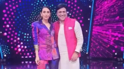 Karisma Kapoor poses with Govinda on the sets of India's Got Talent Season 9. Karisma Kapoor poses with Govinda on the sets of India's Got Talent Season 9.