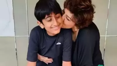 Sonali Bendre with son Ranveer Behl. Sonali Bendre with son Ranveer Behl.