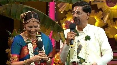 Kris Srikkanth and wife Vidya on Smart Jodi. Kris Srikkanth and wife Vidya on Smart Jodi.