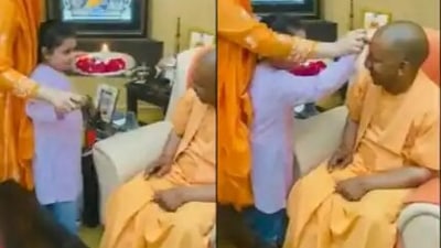 Aparna Yadav and her daughter reached Yogi Adityanath's office on Friday morning to congratulate him for winning. (ANI) Aparna Yadav and her daughter reached Yogi Adityanath's office on Friday morning to congratulate him for winning. (ANI)