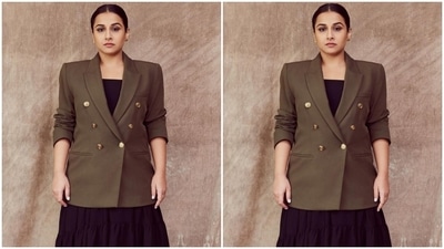Vidya opted for minimal accessories with the ensemble to keep her promotional look classy and elegant. She went with gold star-shaped earrings and black peep-toe sandals. (Instagram/@who_wore_what_when) Vidya opted for minimal accessories with the ensemble to keep her promotional look classy and elegant. She went with gold star-shaped earrings and black peep-toe sandals. (Instagram/@who_wore_what_when)