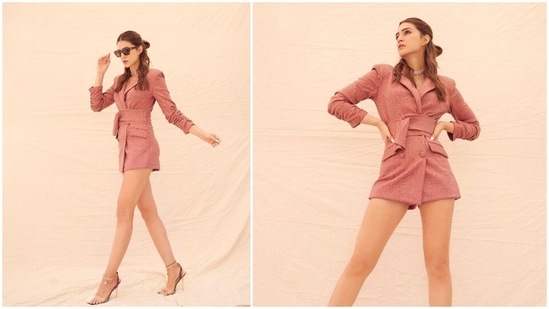 Kriti Sanon who has been promoting her film Bachchhan Paandey in sarees decided to go western for her recent promotional look and wore an uber-stylish blazer dress.(Instagram/@sukritigrover)