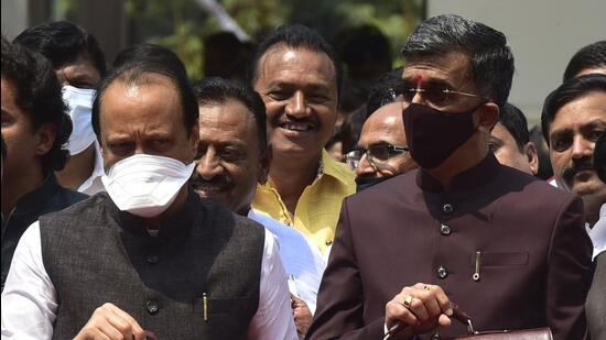 Finance minister Ajit Pawar at Vidhan Bhavan on Friday. Anshuman Poyrekar/HT Photo