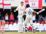 England's Zak Crawley celebrates with captain Joe Root after scoring a century against West Indies during day four of the first Test match at the Sir Vivian Richards Cricket Ground in North Sound, Antigua and Barbuda. England's Zak Crawley celebrates with captain Joe Root after scoring a century against West Indies during day four of the first Test match at the Sir Vivian Richards Cricket Ground in North Sound, Antigua and Barbuda.
