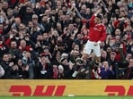 Manchester United's Cristiano Ronaldo celebrates scoring their first goal