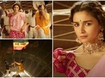 Alia Bhatt with Jr NTR and Ram Charan in RRR song. Alia Bhatt with Jr NTR and Ram Charan in RRR song.