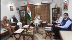 PM Modi presiding over a meeting of Shree Somnath Temple trustees on Friday at Raj Bhawan in Gandhinagar. (HT PHOTO.) PM Modi presiding over a meeting of Shree Somnath Temple trustees on Friday at Raj Bhawan in Gandhinagar. (HT PHOTO.)