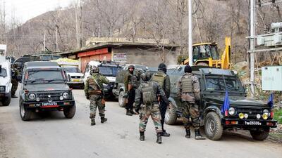 Security personnel during a search operation against militants, at Chewaklan, in Pulwama on Saturday. (ANI Photo) Security personnel during a search operation against militants, at Chewaklan, in Pulwama on Saturday. (ANI Photo)