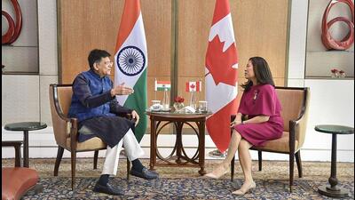 Union Minister for Commerce and Industry Piyush Goyal with Canadian Minister for International Trade Mary Ng, in a meeting in New Delhi on Friday. (PTI) Union Minister for Commerce and Industry Piyush Goyal with Canadian Minister for International Trade Mary Ng, in a meeting in New Delhi on Friday. (PTI)