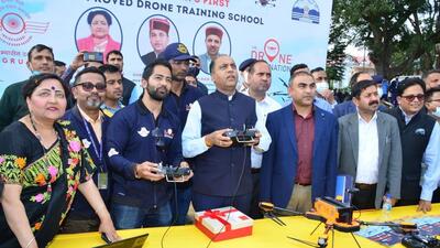 Himachal chief minister Jai Ram Thakur inaugurating the state’s first drone pilot school at ITI Shahpur in Kangra on Saturday. (HT Photo) Himachal chief minister Jai Ram Thakur inaugurating the state’s first drone pilot school at ITI Shahpur in Kangra on Saturday. (HT Photo)