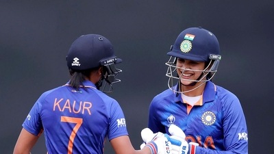Mandhana and Harmanpreet put up a partnership of 184 runs. (PTI) Mandhana and Harmanpreet put up a partnership of 184 runs. (PTI)