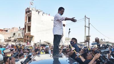 New Delhi, India – March 12, 2022: Delhi CM Arvind Kejriwal addresses the residents after a fire broke out at a slum in Gokulpuri, New Delhi, India, on Saturday, March 12, 2022. (Photo by Amal KS/Hindustan Times) New Delhi, India – March 12, 2022: Delhi CM Arvind Kejriwal addresses the residents after a fire broke out at a slum in Gokulpuri, New Delhi, India, on Saturday, March 12, 2022. (Photo by Amal KS/Hindustan Times)
