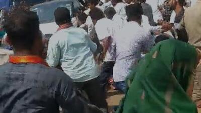 Odisha MLA Prashant Jagdev was badly beaten up by the crowd after his SUV ploughed into a BJP procession outside the office of Banpur panchayat samiti near Chilika lake Saturday morning. (Video grab)
