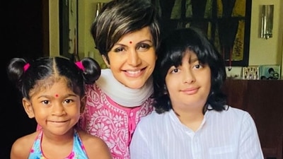 Mandira Bedi poses with her kids, Tara and Vir.