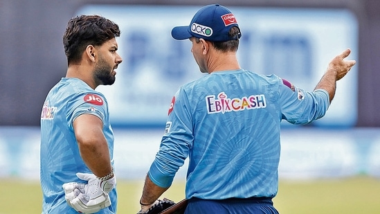 Rishabh Pant and Ricky Ponting of Delhi Capitals at an IPL match held at the Wankhede Stadium in Mumbai. (IPL)