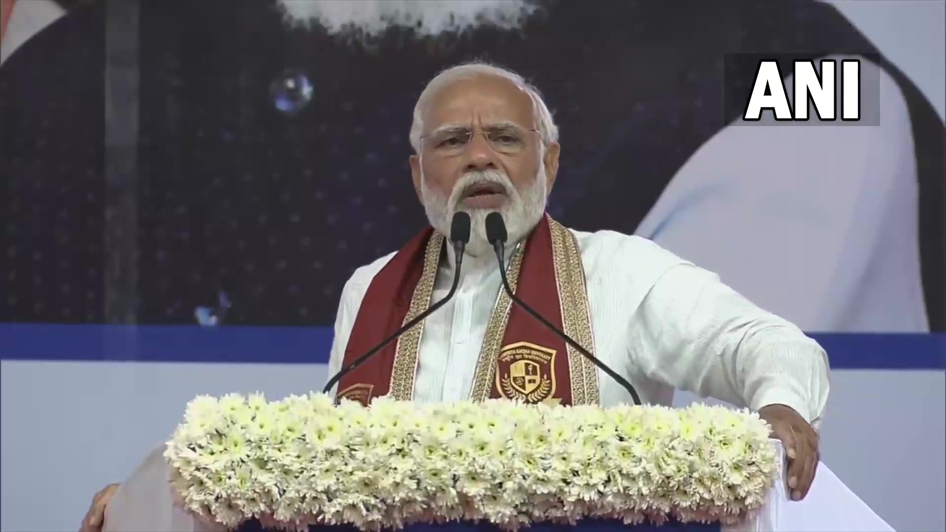 PM Narendra Modi addresses the convocation address of the Rashtriya Raksha University in Gandhinagar on Saturday. (ANI Twitter) PM Narendra Modi addresses the convocation address of the Rashtriya Raksha University in Gandhinagar on Saturday. (ANI Twitter)