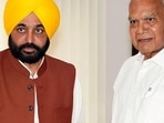 Punjab chief minister-elect Bhagwant Mann meets governor Banwarilal Purohit to stake claim to form the new government in Chandigarh on Saturday. (ANI)