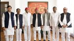 Ambedkar Nagar MLAs of the Samajwadi Party with party chief Akhilesh Yadav in Lucknow on Sunday. (SOURCED IMAGE) Ambedkar Nagar MLAs of the Samajwadi Party with party chief Akhilesh Yadav in Lucknow on Sunday. (SOURCED IMAGE)