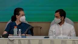 Sonia Gandhi and Rahul at the Congress Working Committee meeting on Sunday.&nbsp;