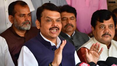 Former Maharashtra chief minister and BJP leader Devendra Fadnavis addresses the media after recording his statement with cyber police at his residence, in Mumbai on Sunday. (Bhushan Koyande/ HT) Former Maharashtra chief minister and BJP leader Devendra Fadnavis addresses the media after recording his statement with cyber police at his residence, in Mumbai on Sunday. (Bhushan Koyande/ HT)