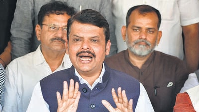 Former chief minister and BJP leader Devendra Fadnavis addresses the media on Sunday. Bhushan Koyande/ HT Photo Former chief minister and BJP leader Devendra Fadnavis addresses the media on Sunday. Bhushan Koyande/ HT Photo