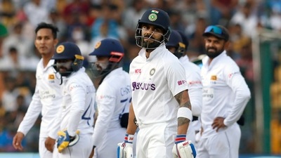 India's Virat Kohli in action on the 2nd day of the second test match between India and Sri Lanka, at M.Chinnaswamy Stadium, in Bengaluru on Sunday. (ANI Photo) (ANI) India's Virat Kohli in action on the 2nd day of the second test match between India and Sri Lanka, at M.Chinnaswamy Stadium, in Bengaluru on Sunday. (ANI Photo) (ANI)