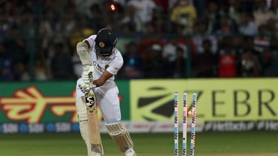 Dimuth Karunaratne was dismissed on 4 during the first innings. (PTI) Dimuth Karunaratne was dismissed on 4 during the first innings. (PTI)