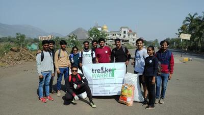 Rupali Pachpor, Ameya Bade and their group of trekkers along with the trash collected Rupali Pachpor, Ameya Bade and their group of trekkers along with the trash collected