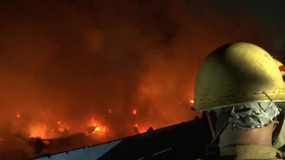 Fire continues to rage at a godown in Mehar Ali Lane in the Tangra area of Kolkata. (ANI)
