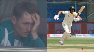 Marnus Labuschagne after being run out for a duck (L). (Twitter) Marnus Labuschagne after being run out for a duck (L). (Twitter)