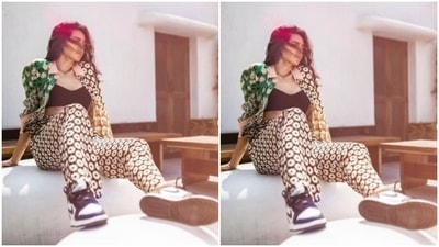 Shibani paired a comfy printed full-sleeved shirt with a pair of cotton trousers with wide legs. (Instagram/@shibanidandekar)