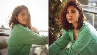 The cardigan came with full sleeves and a ribbed style along with buttoned-down details. Anushka captioned the pictures, “Main गुड लाइट ki deewani hoon (I'm a fan of good light)” sic. She punctuated it with a frog face emoji.&nbsp; (Instagram/anushkasharma)