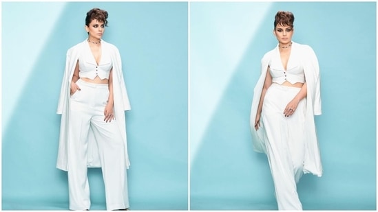 Kangana Ranaut had also graced the show wearing all-white separates by Nikhil Thampi.(Instagram/@kanganaranaut)