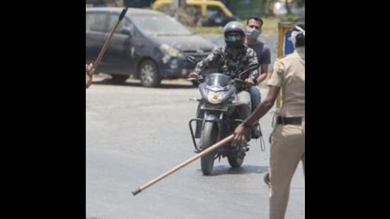 The riders were booked for rash driving and their two-wheelers have been confiscated by the police officials. (Satyabrata Tripathy/HT Photo)