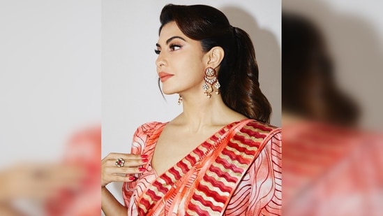 Jacqueline Fernandez strikes a glamorous pose in a crystal