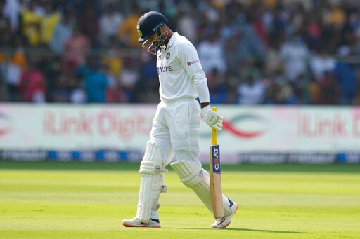 Mayank Agarwal walks off the field after losing his wicket during Day 2 of the 2nd Test between India and Sri Lanka (AP)