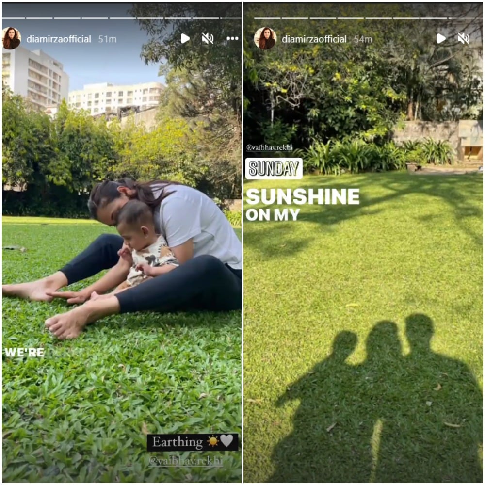 Dia Mirza shares pictures with son Avyaan on Instagram Stories.