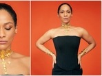 Ace Indian designer Masaba Gupta recently took to her Instagram handle to share pictures of her Hello Hall of Fame outfit that comprised of a customised black corset and a skirt.(Instagram/@masabagupta)