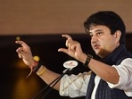 New Delhi: Civil Aviation Minister Jyotiraditya Scindia speaks during an event in this file photo. (PTI Photo/Manvender Vashist)(PTI) New Delhi: Civil Aviation Minister Jyotiraditya Scindia speaks during an event in this file photo. (PTI Photo/Manvender Vashist)(PTI)