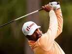 Anirban Lahiri hits from the second tee during the final round of play in The Players Championship golf tournament (AP)
