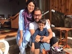 Aamir Khan with ex-wife Kiran Rao and son Azad Rao Khan. Aamir Khan with ex-wife Kiran Rao and son Azad Rao Khan.